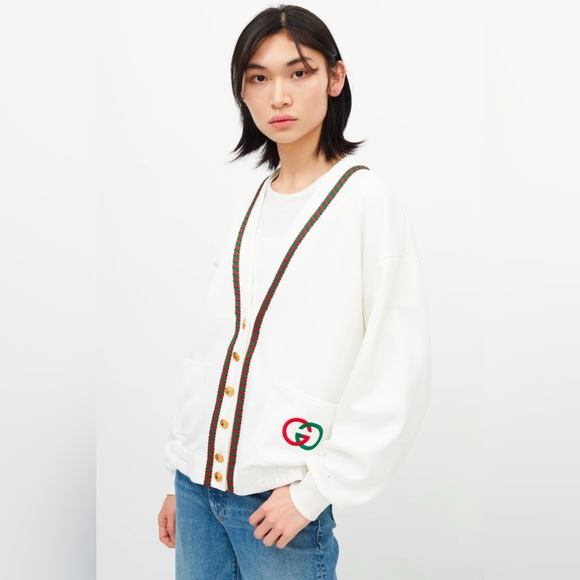 NWT Gucci GG Technical Jersey Cardigan in White - Picture 2 of 16